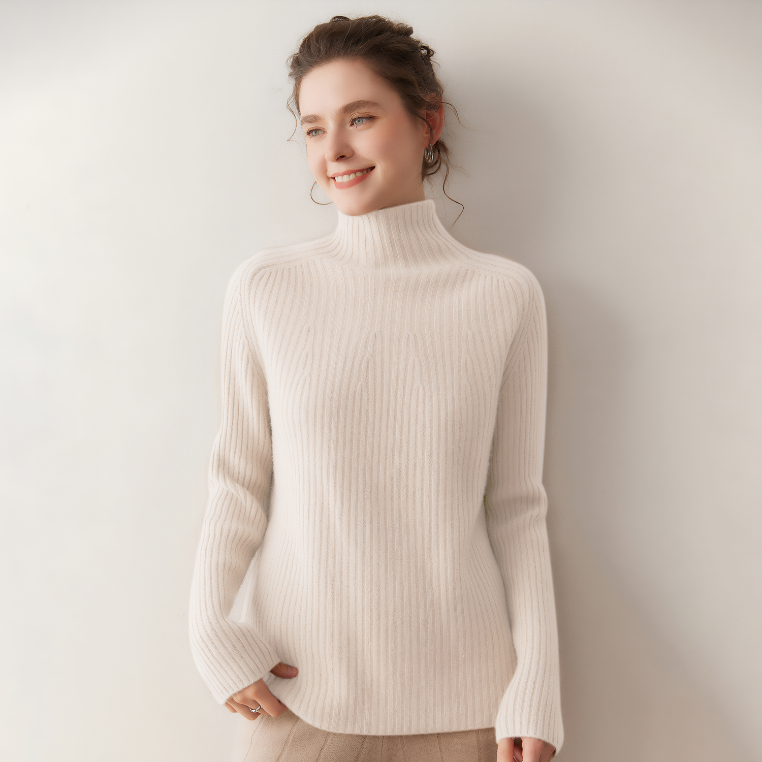 Women's Turtleneck Cashmere Sweater REAL SILK LIFE