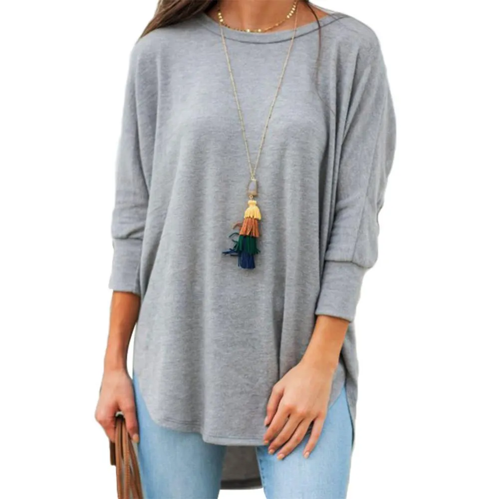 Summer Harajuku Women's T-shirt Women Casual Solid Color 3/4 Sleeve O Neck Irregular Hem Plus Size Loose T-shirt summer clothes
