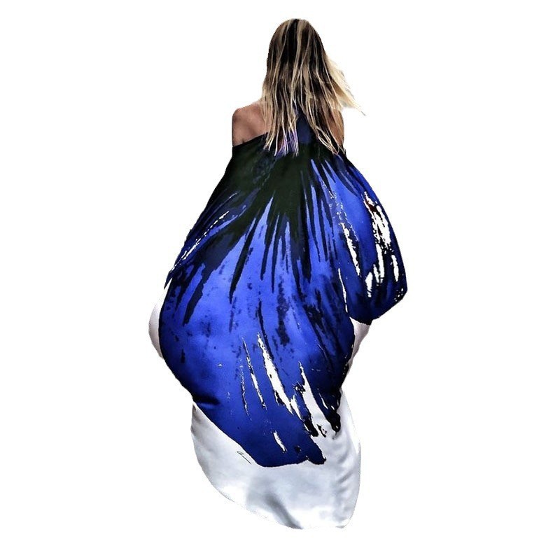 2025 Summer New Printed Dresses Women Sloping Shoulders Loose Casual Beach Vacation Irregular Dress Fashion Beachwear Vestidos