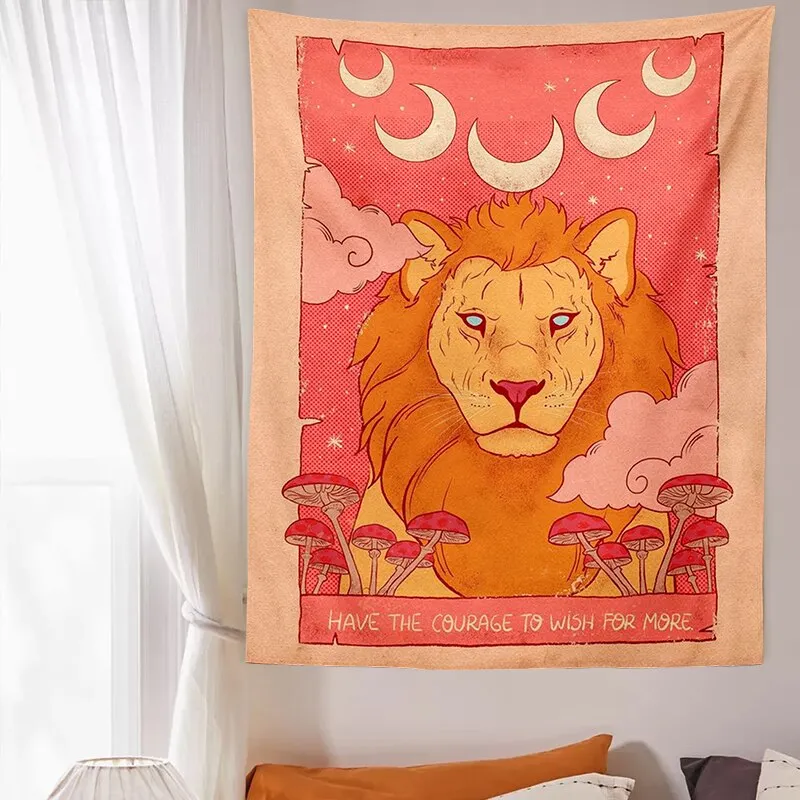 Pink Tarot Card Tapestry Wall Hanging mushroom tiger Tapestry Divination Witchcraft Minimalist Decor Sun Moon Decor Living Room