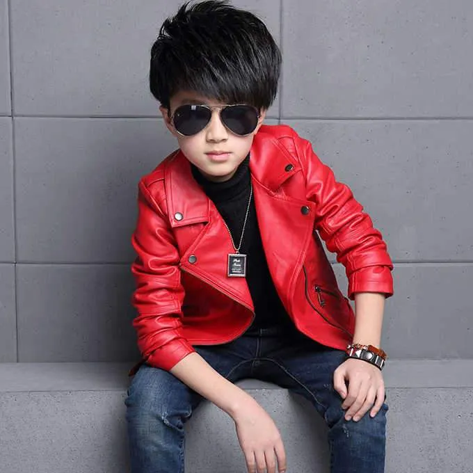 INS hot boys pu Jackets 3-13 year old faux leather coat Girls jacket European and American motorcycle leather clothing unisex