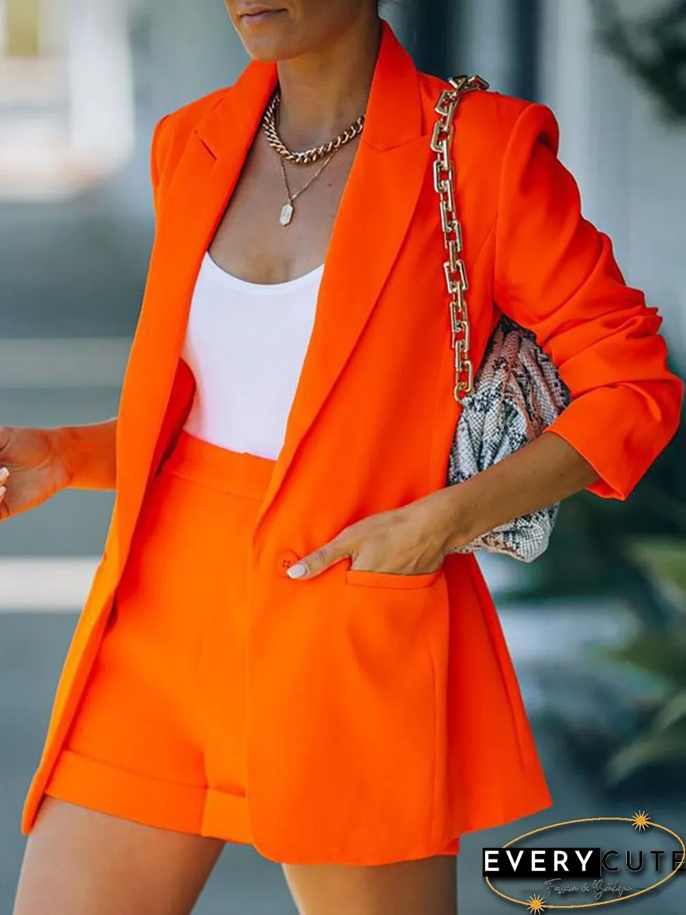 Solid Color Lapel Suit Shorts Suit P15001