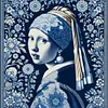 Blue And White Porcelain-Pearl Earring Girl-14CT Stamped/Counted Cross Stitch 40*40cm/15.75*15.75in