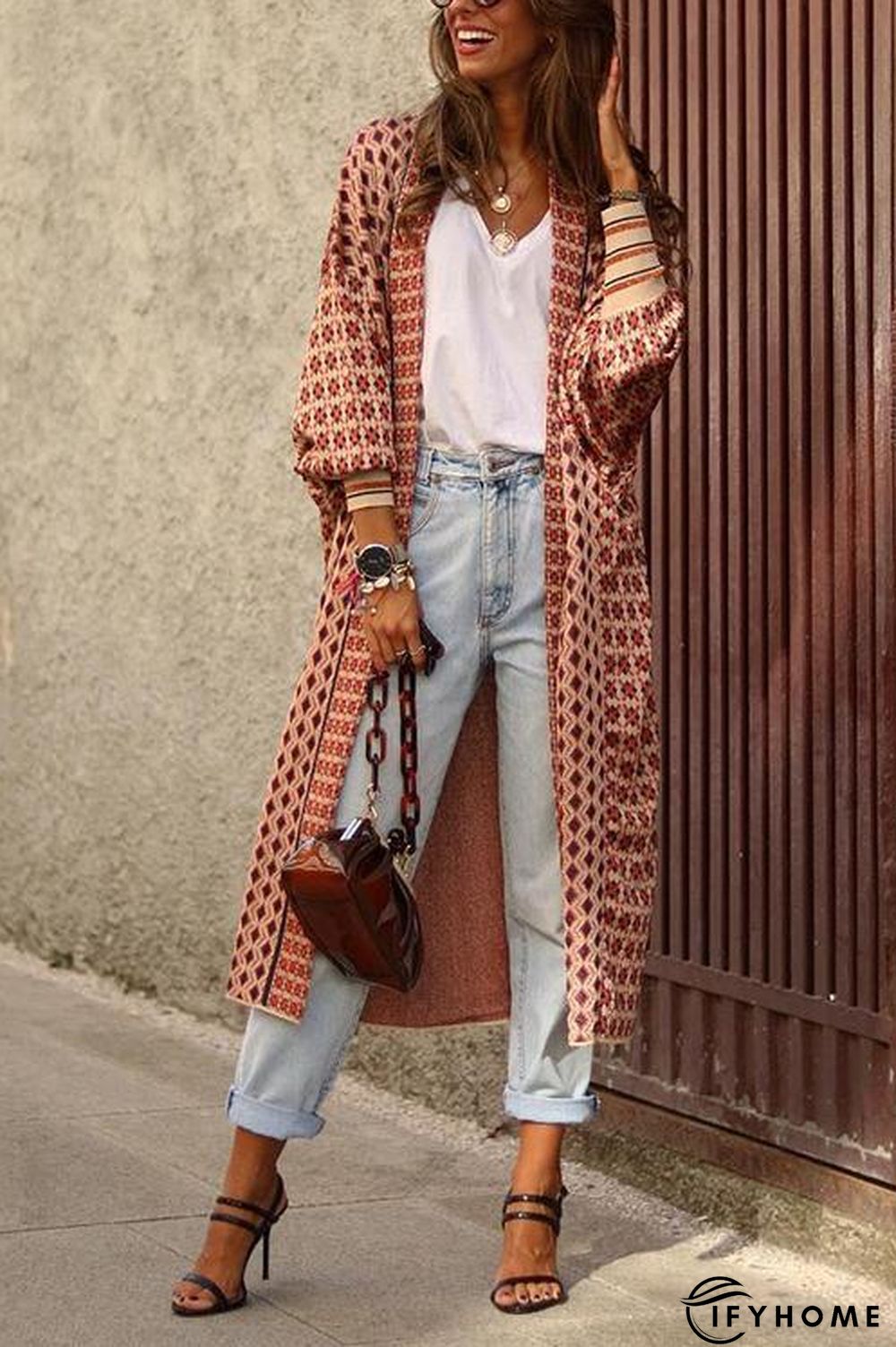 Digital Print Long Sleeve Cardigan Coat | IFYHOME