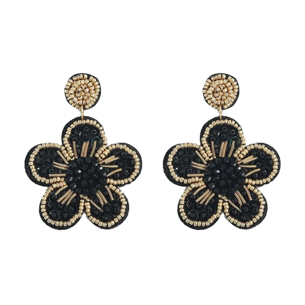 Dvacaman Bohemian Colourful Weave Beaded Flower Statement Drop Earrings Women Ethnic Handmade Seed Beads Dangle Earrings Jewelry