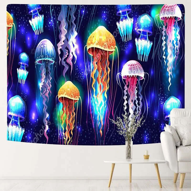 Fluorescent Tapestry Luminous Hanging Cloth Aesthetic Room Decor Home Psychedelic Background Wall Glows Under Ultraviolet Light