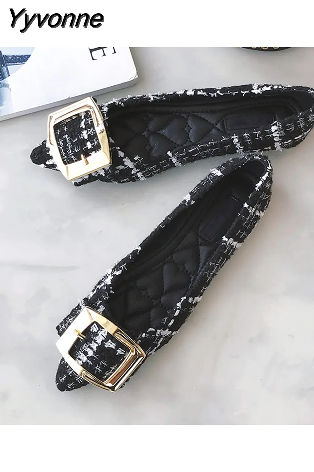 Yyvonne Women Flats Black Ballet Flats for Women Foldable Shoes for Ladies Flats Comfortable Small Size 31 32 33 34 Big Size 45 46 Metal