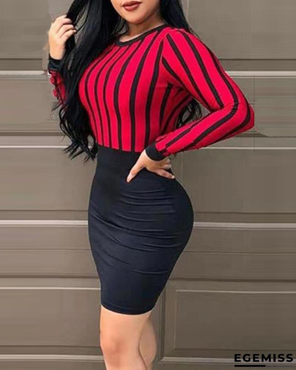 Open Back Striped Top Bodycon Dress Black Dresses | EGEMISS