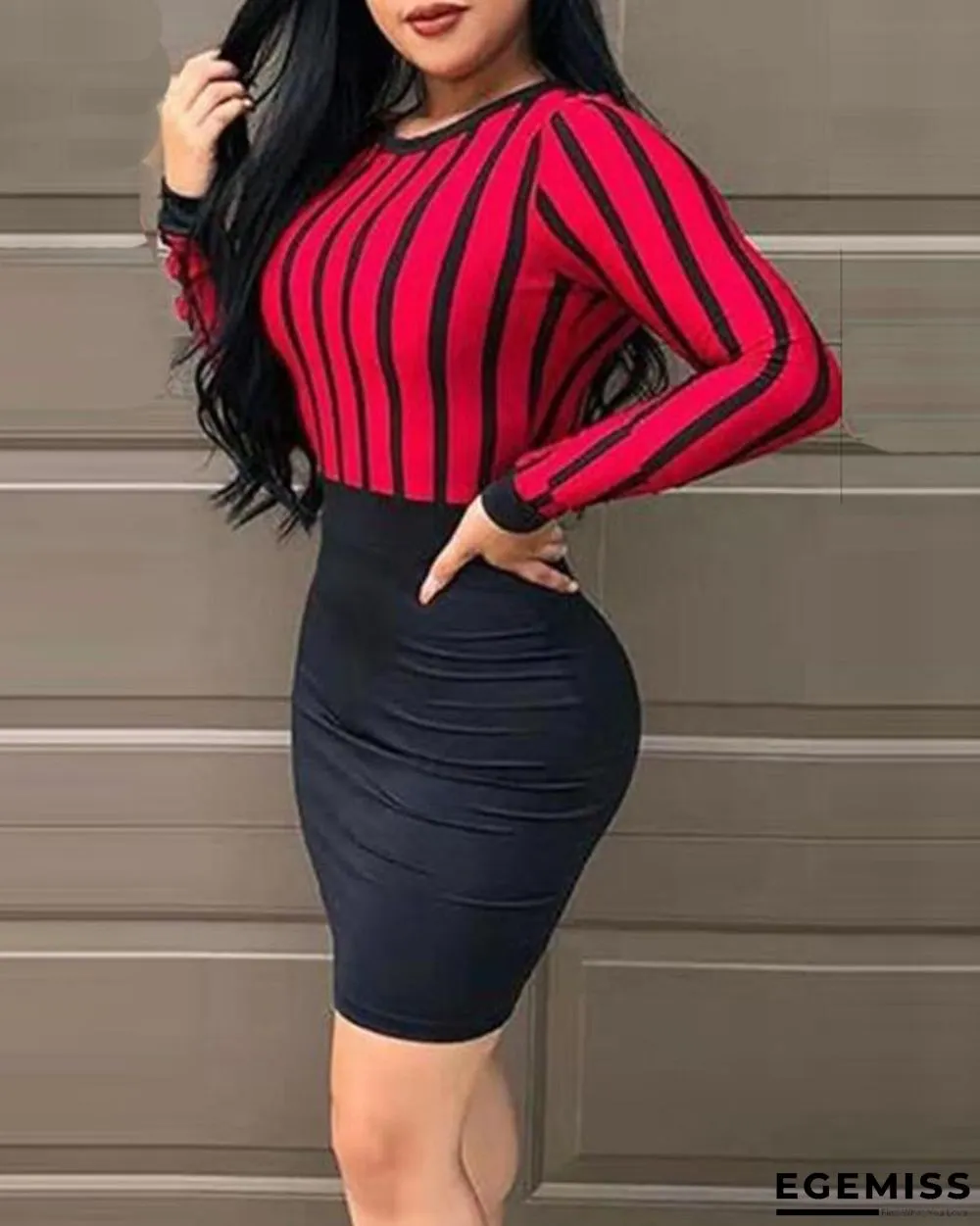 Open Back Striped Top Bodycon Dress Black Dresses | EGEMISS