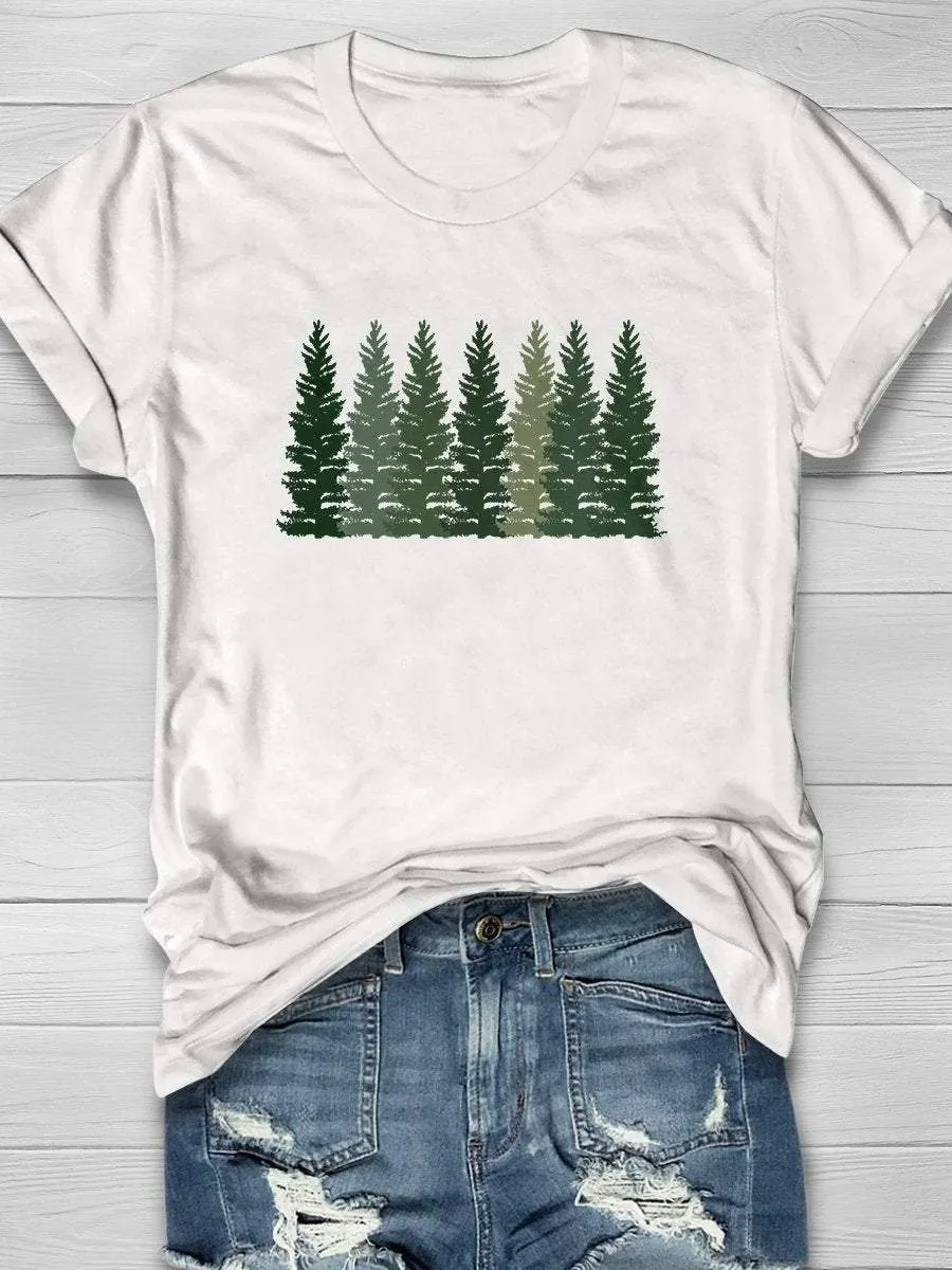 Trees Nature Hiking Print Short Sleeve T-shirt