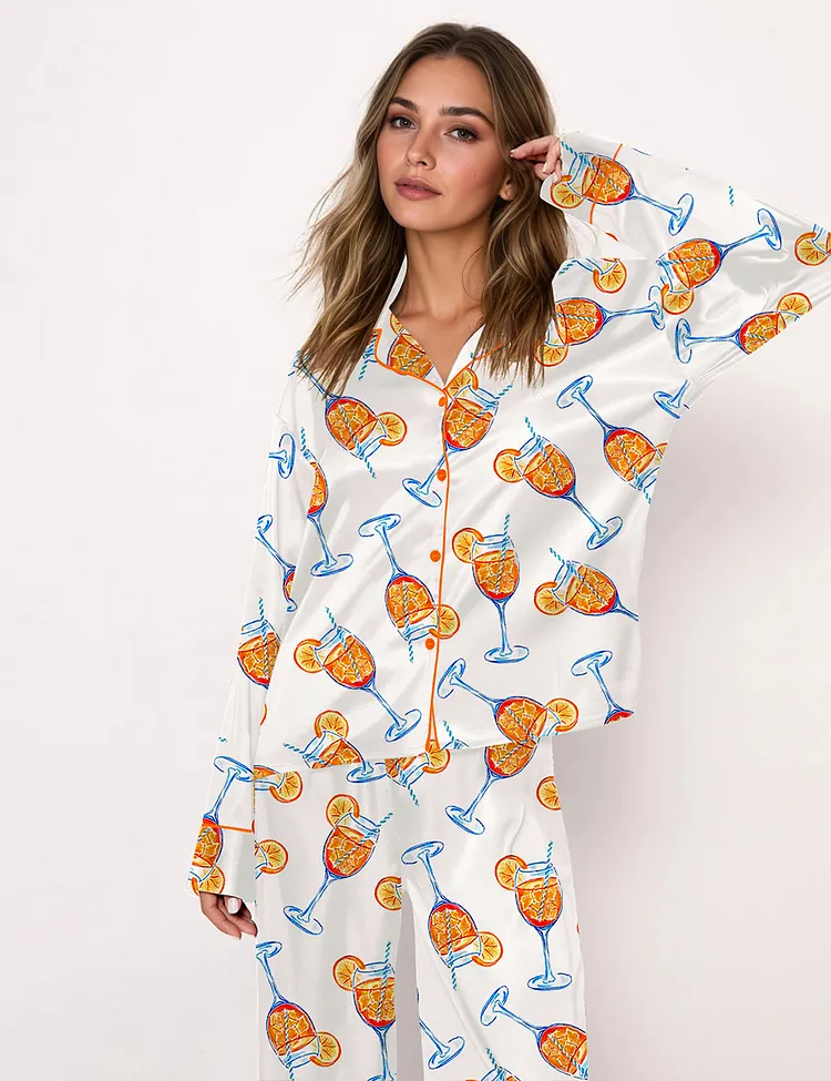 Women's Aperol Spritz Trio Watercolor Long Sleeve Pajama Set