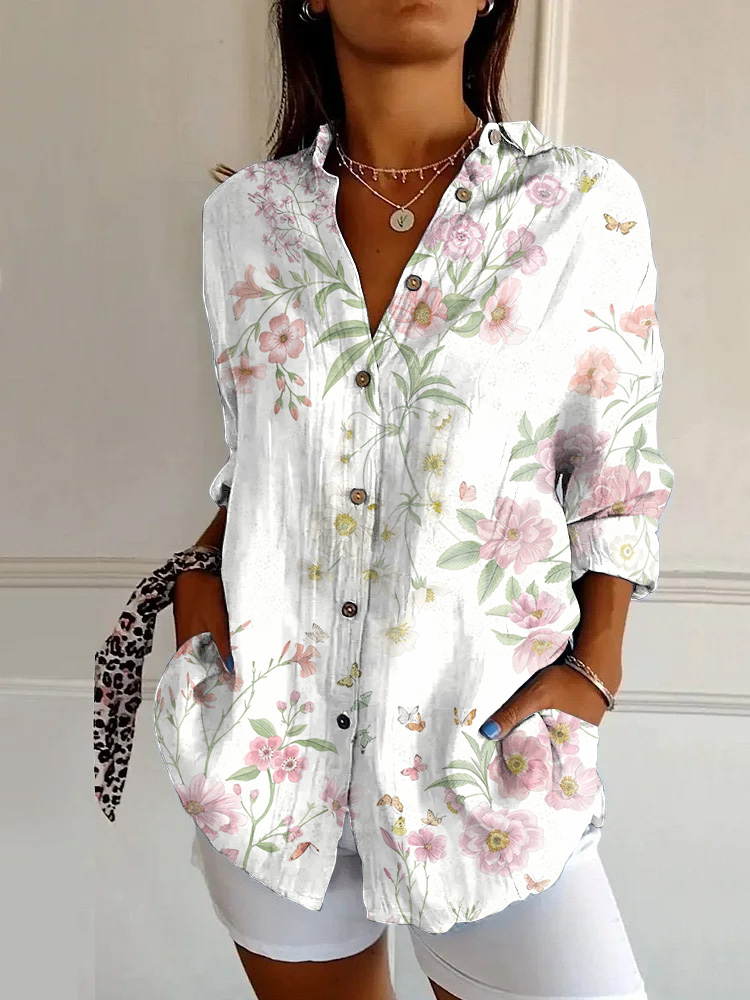 Vintage Floral Print Long Sleeve Shirt