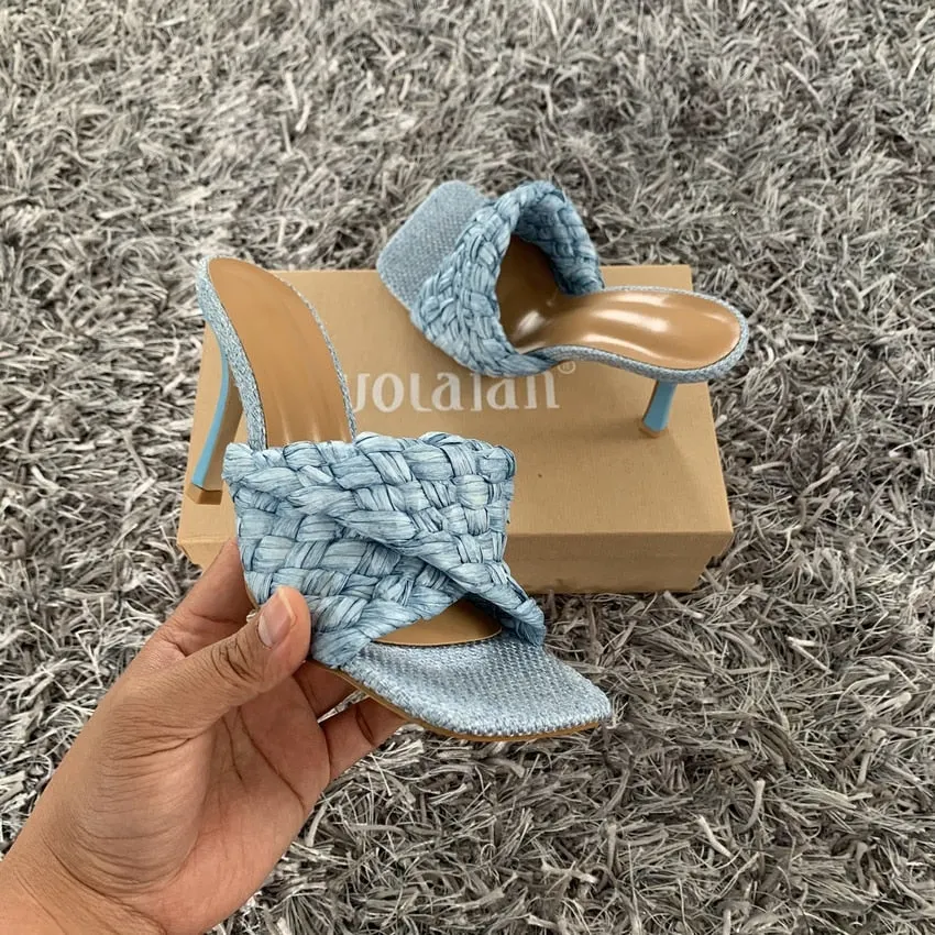2022 Fashion Women Sandals Slipper New Summer Ladies Slides Square Open Toe High Heel Mules Slip On Sandal Shoes