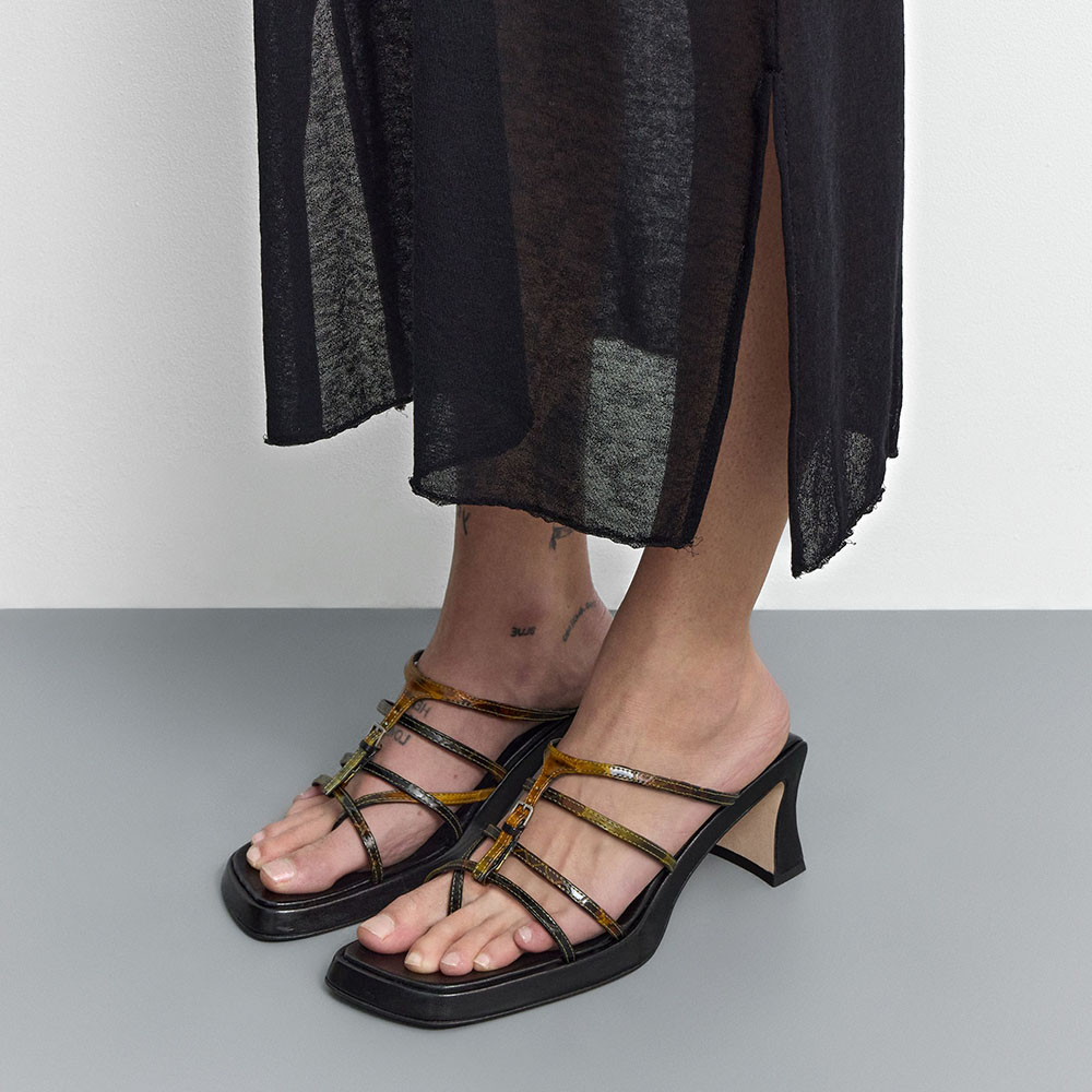 Green Snakeskin Embossed Sculptural Heel Strappy Summer Sandals Nicepairs