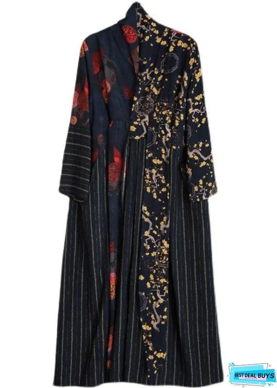 Simple Black Print Dresses Patchwork Vestidos De Lino Dress ( Limited Stock)