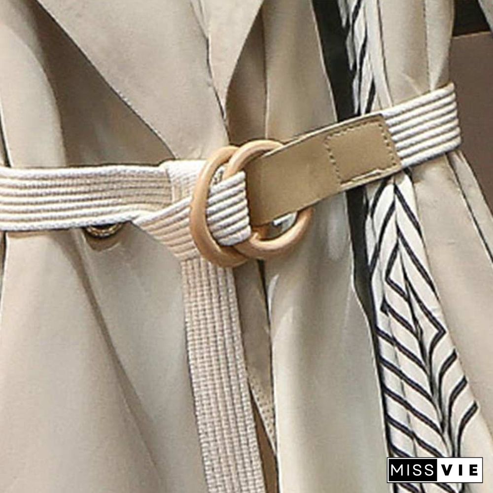 Lapel Collar Adjustable Belted Coat