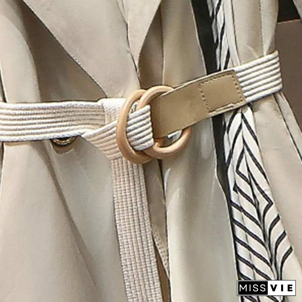Lapel Collar Adjustable Belted Coat