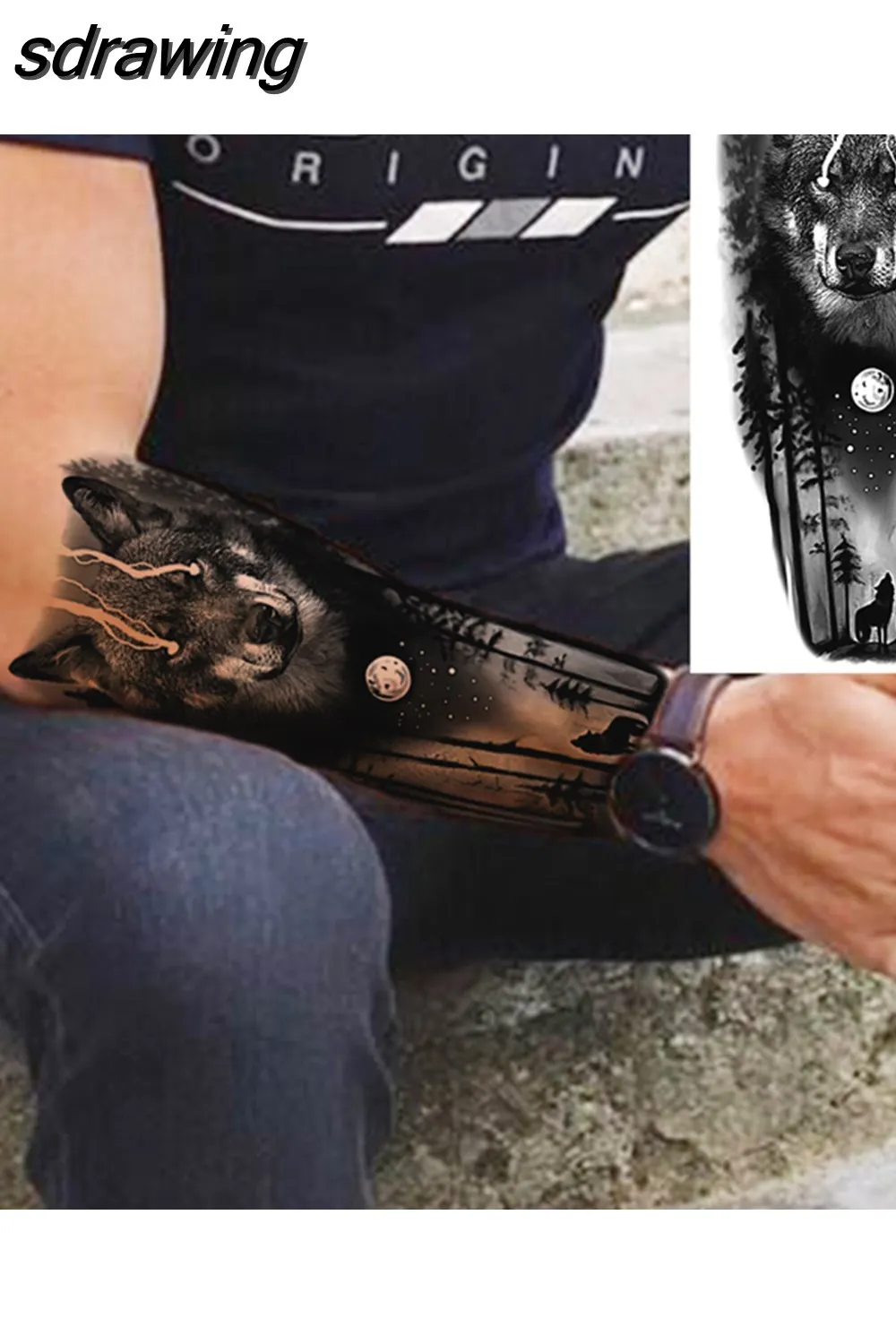 sdrawing Realistic Black Devil Temporary Tattoos For Men Adult Tiger Pirate Skeleton Vampire Fake Tattoo Forearm Scary Tatoo Joker