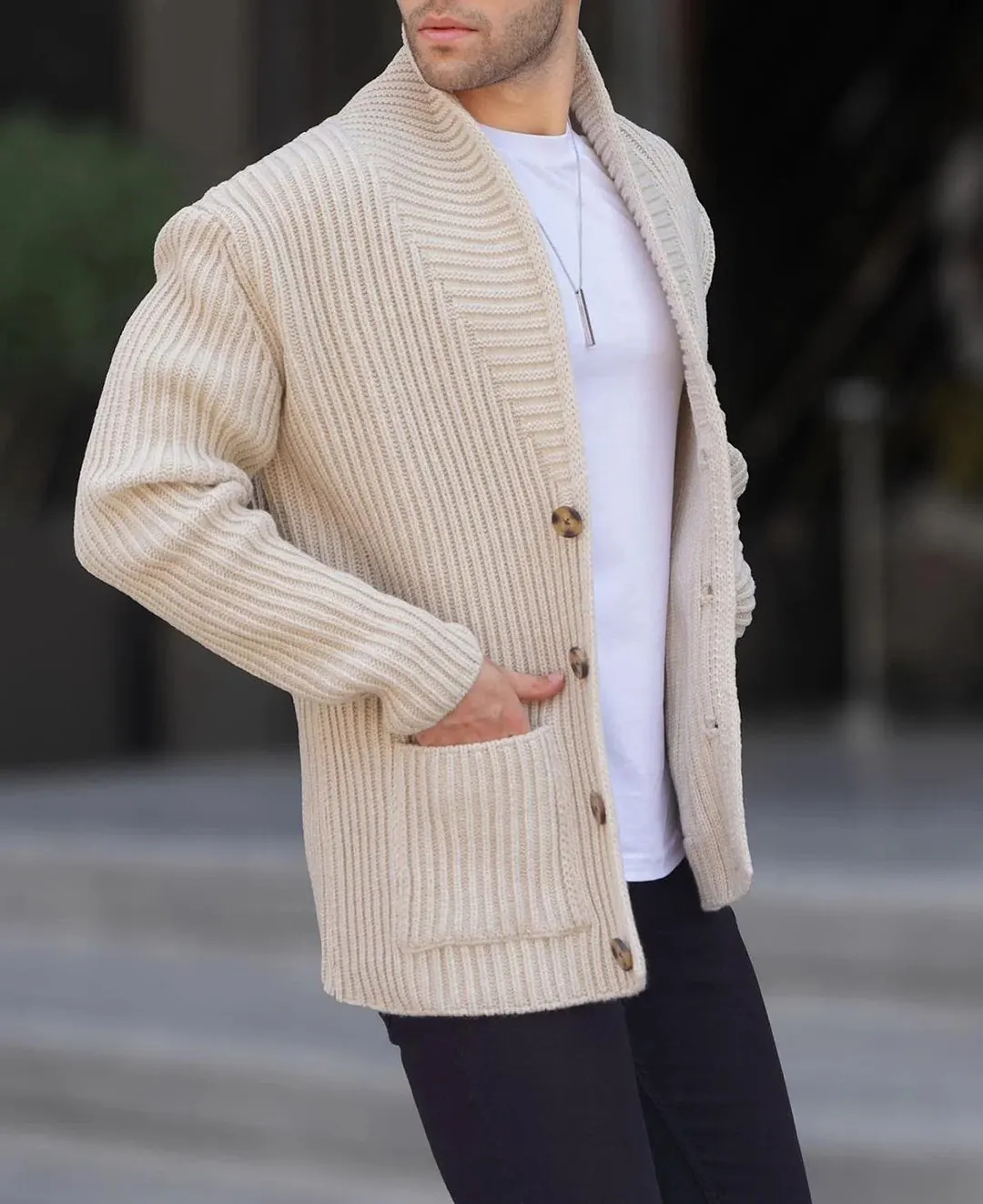Brownm Brownm Men's New Cardigan Sweater Autumn And Winter Men's Long Sleeve Knit Sweater Men's Coat