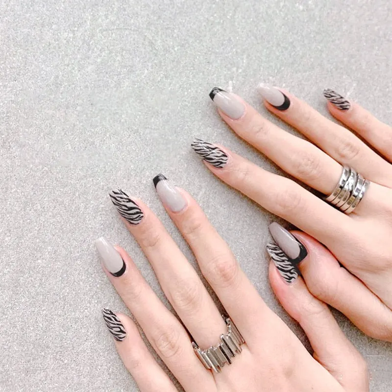 24pcs/set Press on Nail Tips Acrylic 10 Sizes Flower Design Fake Nails Art Full Cover French False Nail Art Tips Artifical Nails-Nail Inspo