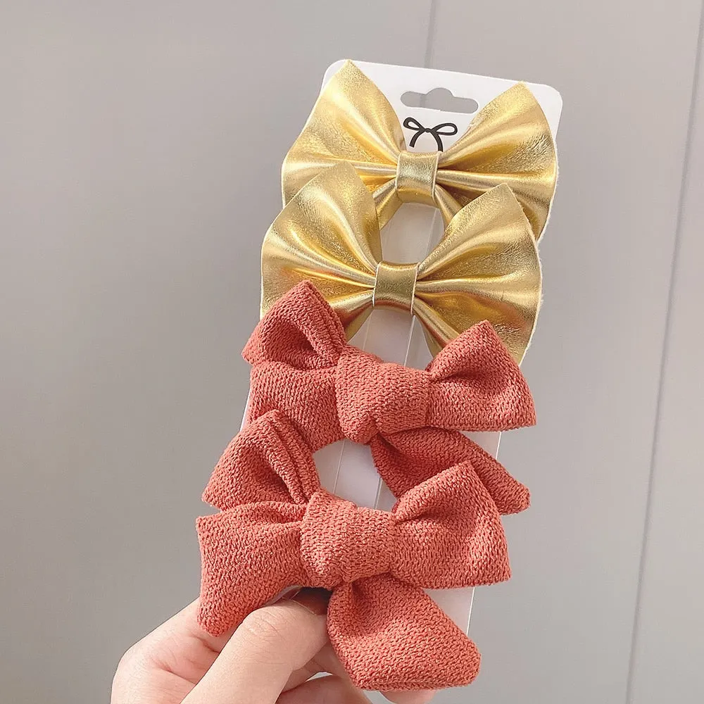 4Pcs/set 2021 New Leopard Print Hair Clips For Cute Girls BB Boutique Hairpins Bowknot Barrettes Headwear Kids Hair Acesssories