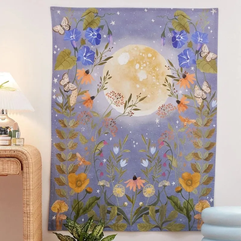 Psychedelic Moon Tapestry Starry Wall Hanging Room Flower Wall Carpets Dorm Decor Starry Sky Carpet Art Home Decoration