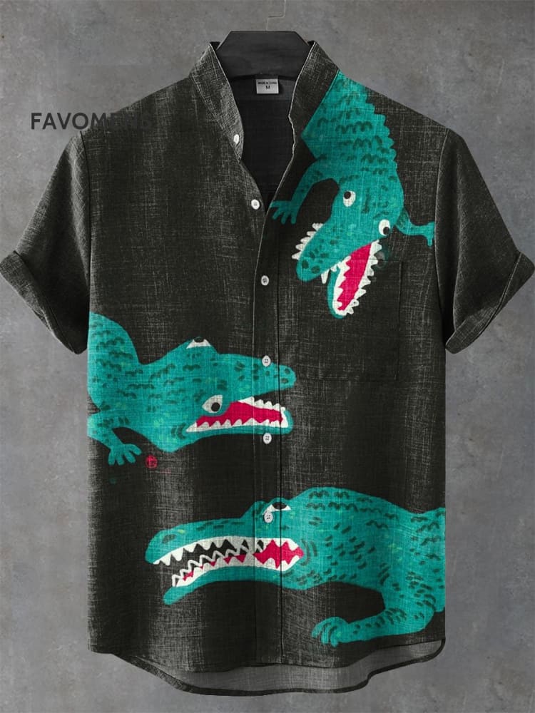 Crocodile Art Print Casual 100% Cotton Shirt Multicolor / S