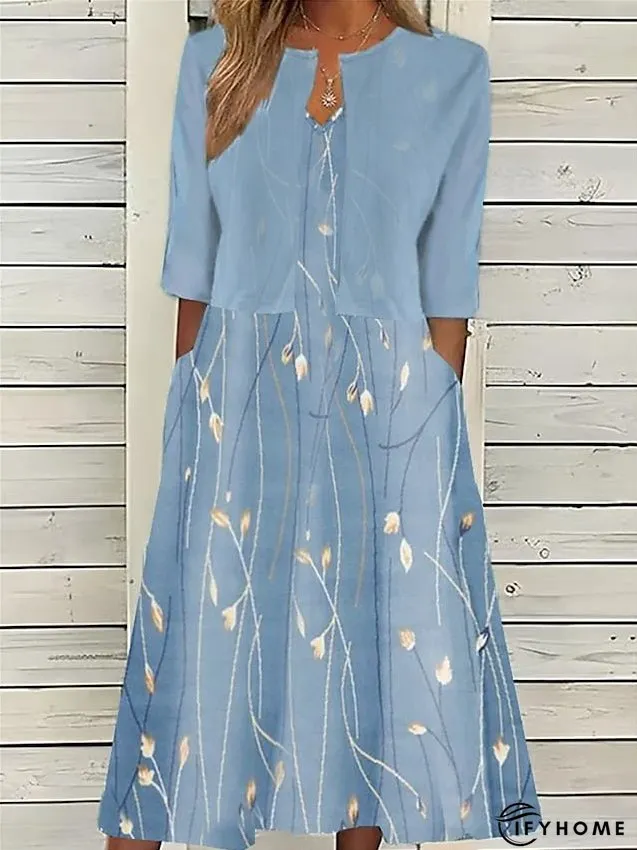 Women's Two Piece Dress Set Casual Dress Print Dress Outdoor Daily Fashion Elegant Pocket Print Midi Dress Crew Neck | IFYHOME