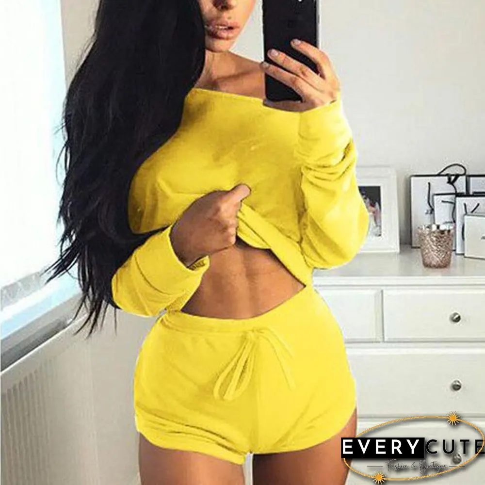 Summer Women Two-Piece Sports Crop Top Shorts Clothes Outfits