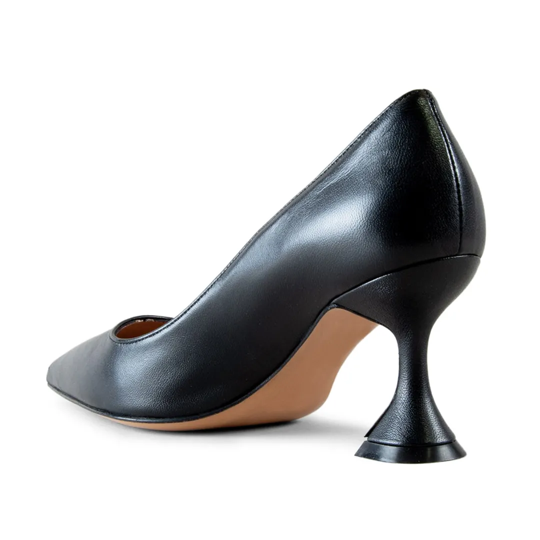 Vegan Leather Sophisticated Pointed Black Pumps with Flared Heels