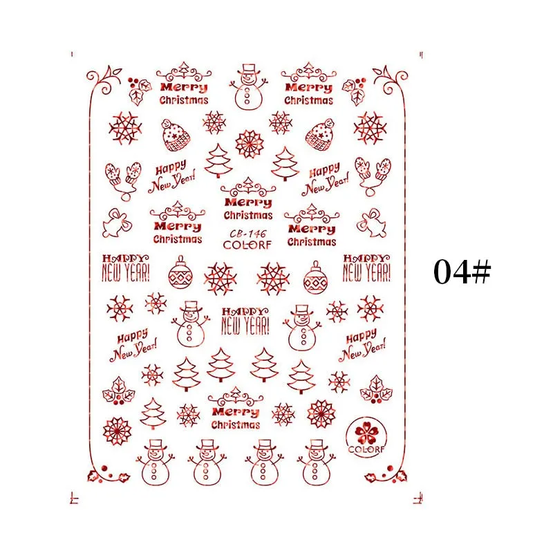1 Sheet Christmas 5D Nail Stickers Gold And Sliver Snowflakes Transfer Nail Decals Slider Decoration For Manicuries