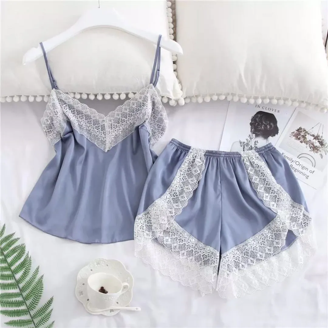 Churchf Explosion Pajamas Simulation Silk Two-Piece Pajamas Large-Size Home Underwear Pajamas Pajamas