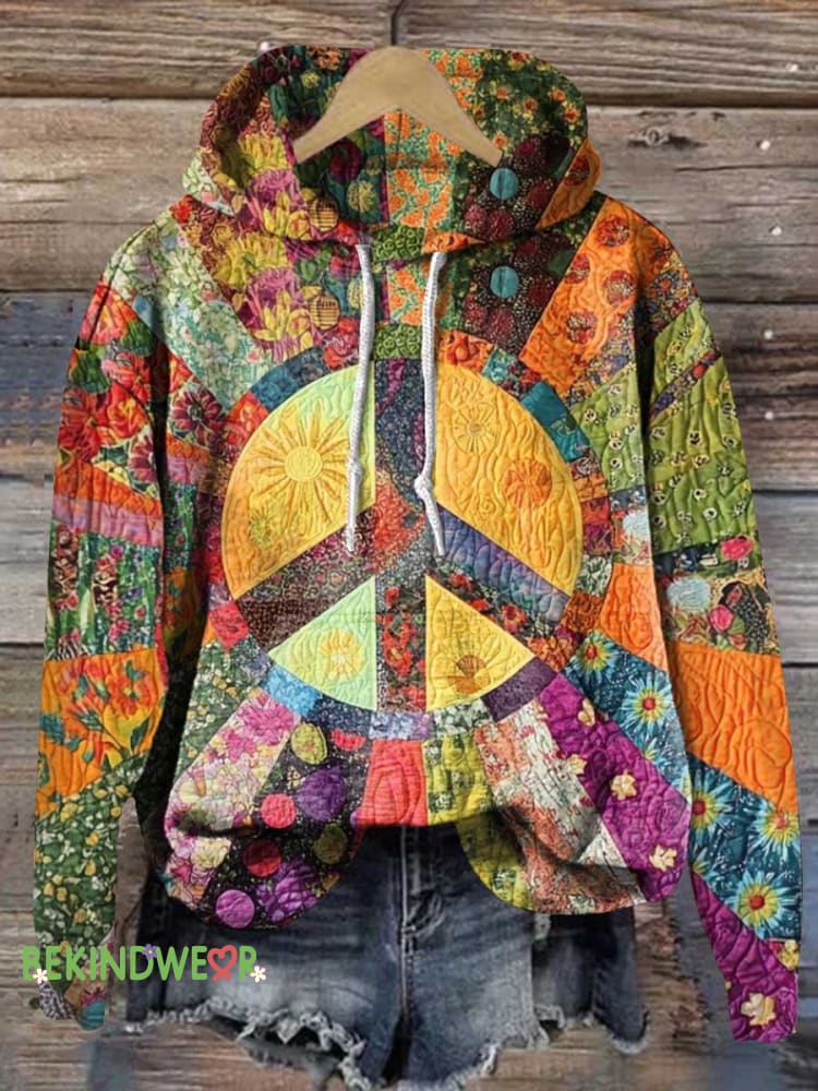Retro Hippie Flower Peace Sign Love and Peace Casual Hoodie Sweatshirt Multicolor / S