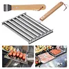 Hot Dog Roller with Wood Handle Stainless Steel Griller Grill Accessories (L)