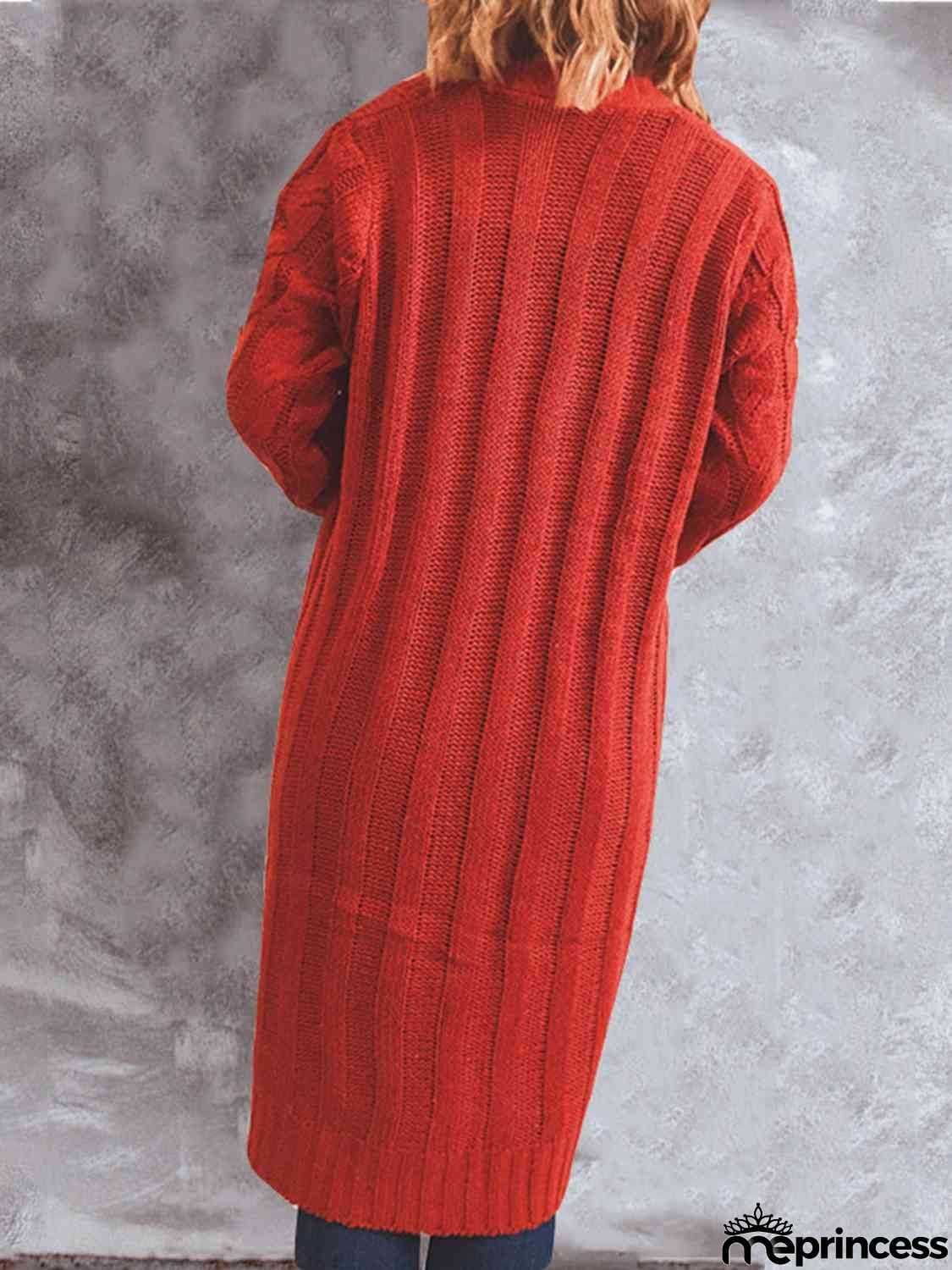 Button Up Cable-Knit Cardigan with Pockets