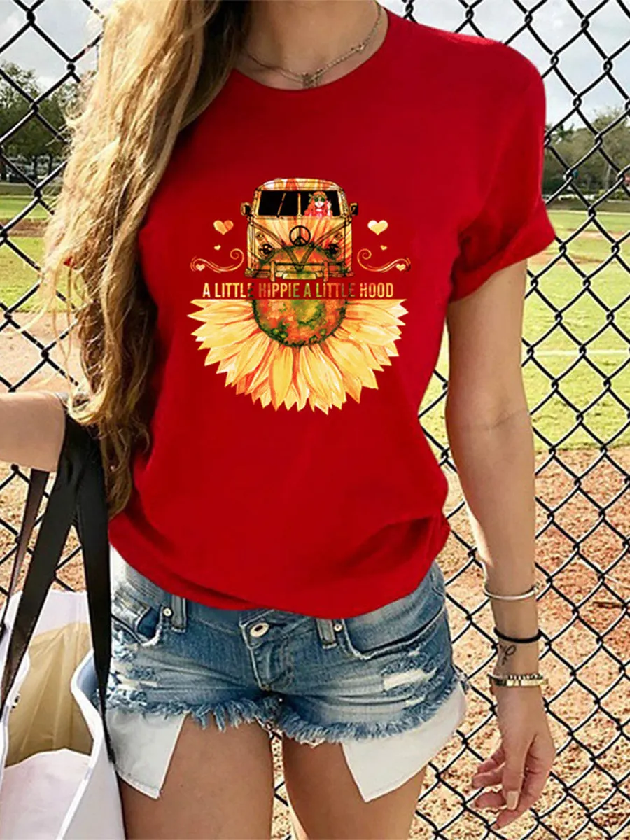 Round Neck Short Sleeves Printed T-shirt