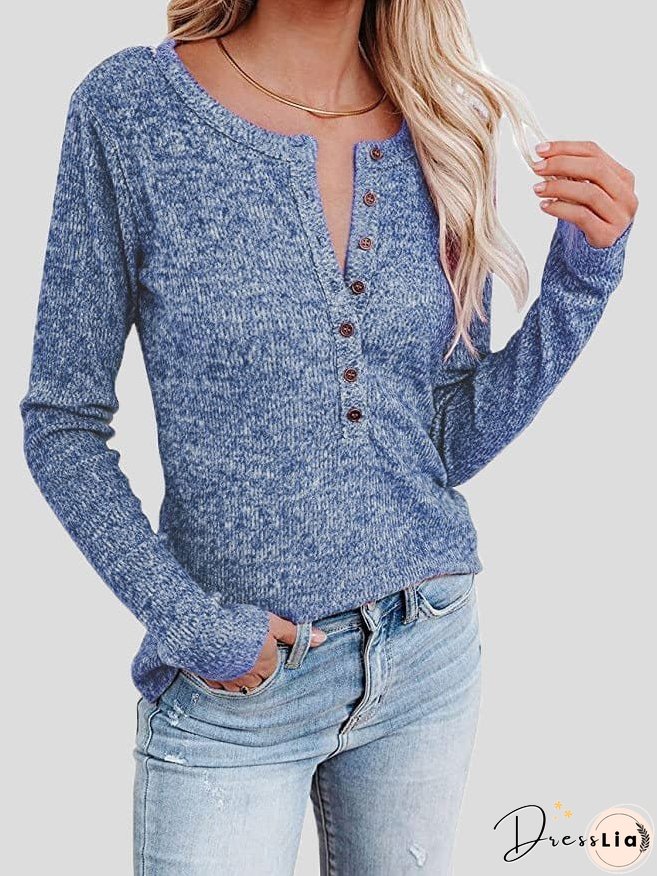 Casual Waffle Knit Henley Shirt