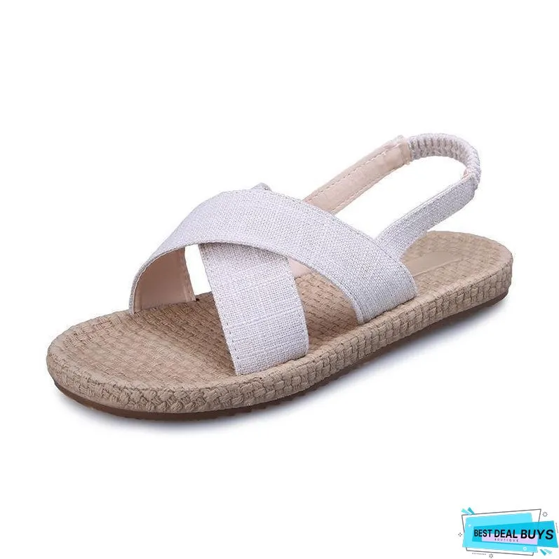 Beach Open Toe Linen Flat Sandals