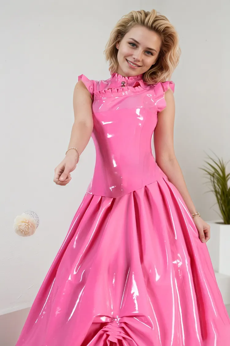 Women Latex Dress Fuchsia Funderland Pink