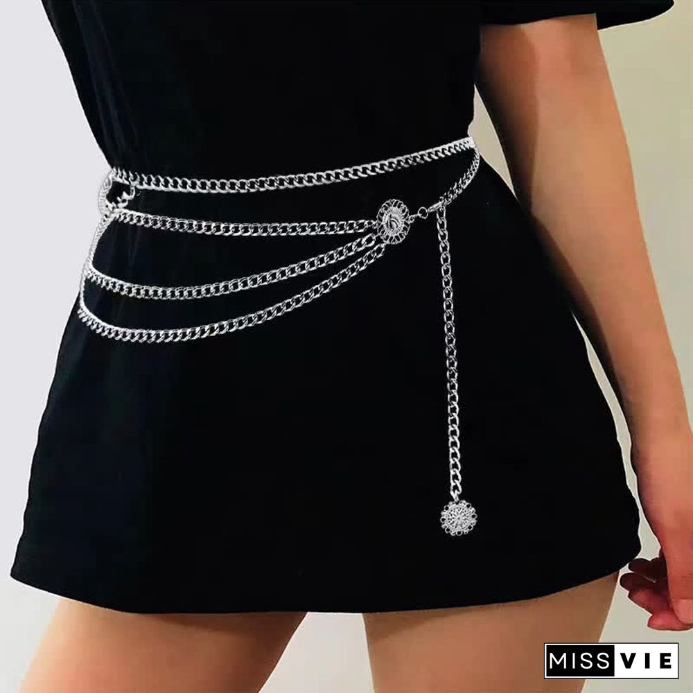 Sunflower Multilayer Waist Chain Belt for Dress Jeans Trous