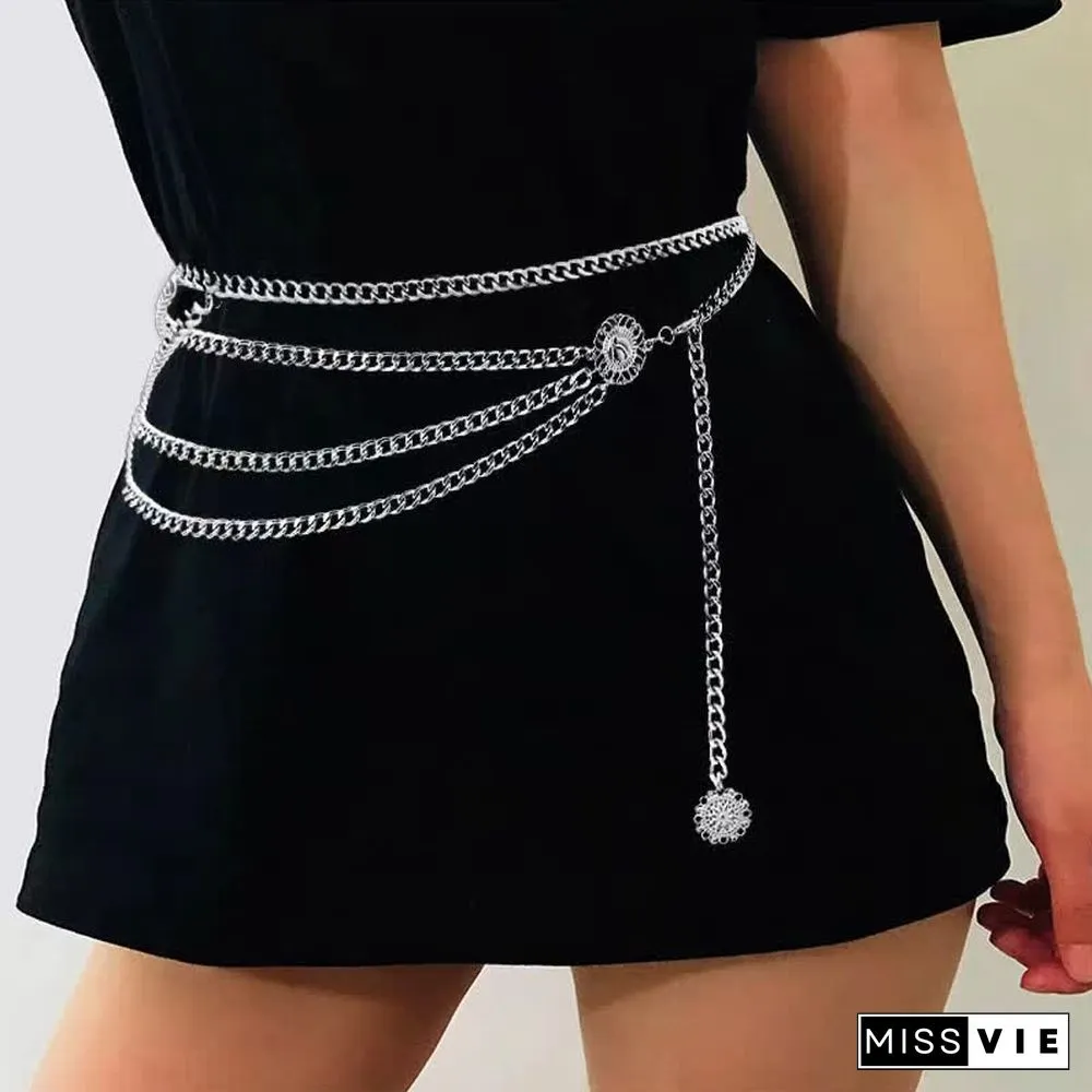 Sunflower Multilayer Waist Chain Belt for Dress Jeans Trous