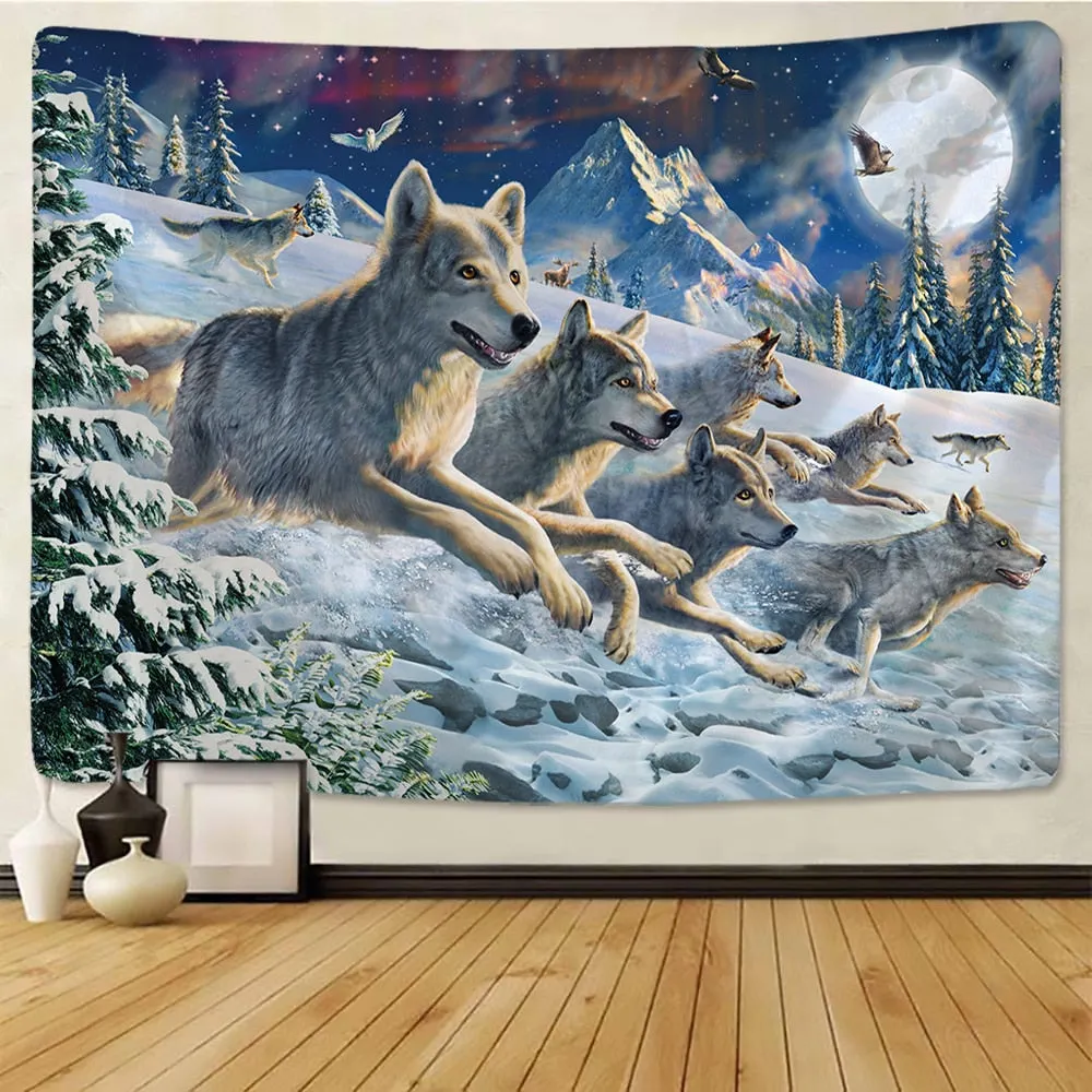 Animals Wolf Tapestry Background Psychedelic Wall Hanging Tribal Animal Sheets Wolf Tapestry Home Decor Beach Mat
