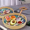 Wooden Conch Shells Diamond Painting Serving Tray with Handle for Coffee Table