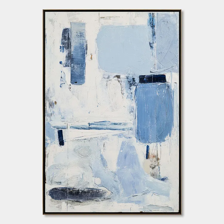 AEGEAN DECONSTRUCT: Textured Blue and White Abstract Painting（Canvas painting）