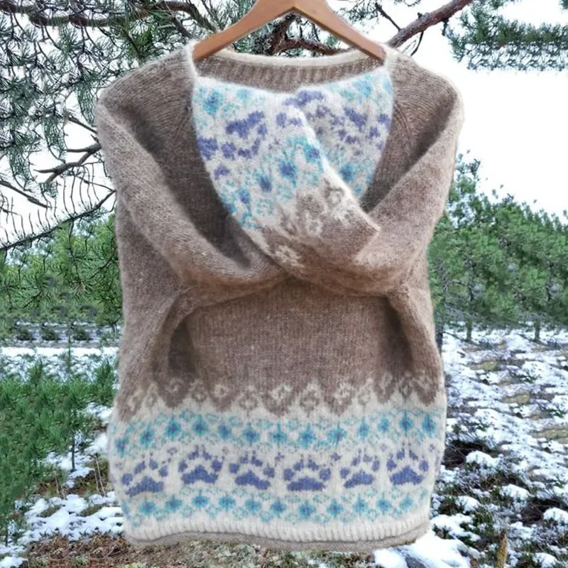 Vintage Icelandic Cute Knit Jacquard Warmth Crew Neck Sweater（Unisex）