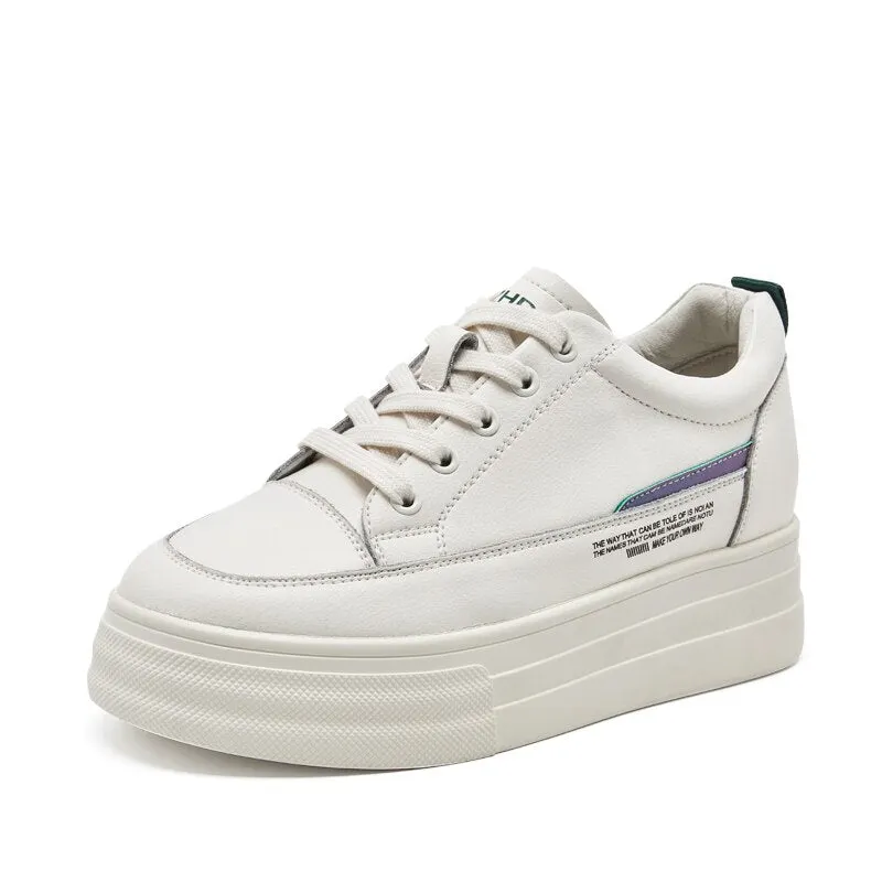 Fashion White Split Leather Women Chunky Sneakers White Shoes Lace Up Tenis Feminino Zapatos De Mujer Platform Women Casual Shoe