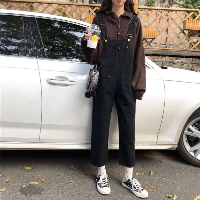 Jumpsuits Women Large Size 5XL Black Solid Pocket Womens Overall Simple All-match Causal Harajuku Korean Style Trousers BF Chic