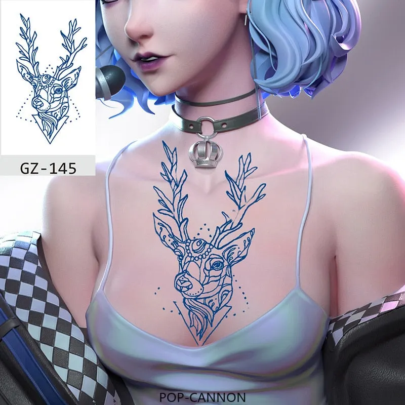 Temporary Tattoos Stickers Geometry Flower Snake Scorpion Juice Ink Lasting Waterproof Arm Chest Waist Hip Realistic Fake Tatoo