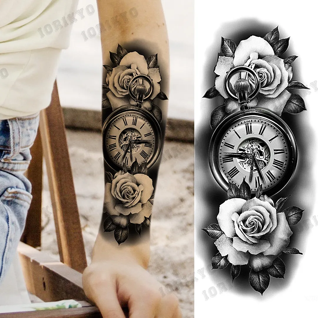 Black Devil Vampire Arm Temporary Tattoos For Women Adult Skull Lion Crown Compass Fake Tattoo Washable Body Art Painting Tatoos
