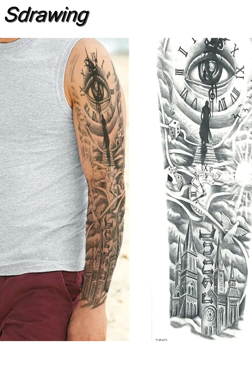 Sdrawing Full Arm Tattoo Lion Crown King Rose Waterproof Temporary Tatoo Sticker Wild Wolf Tiger Men Skull Totem Tattoo 430-1
